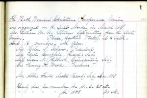 Handwritten account of the first meeting of the Bath Woman's Christian Temperance Union